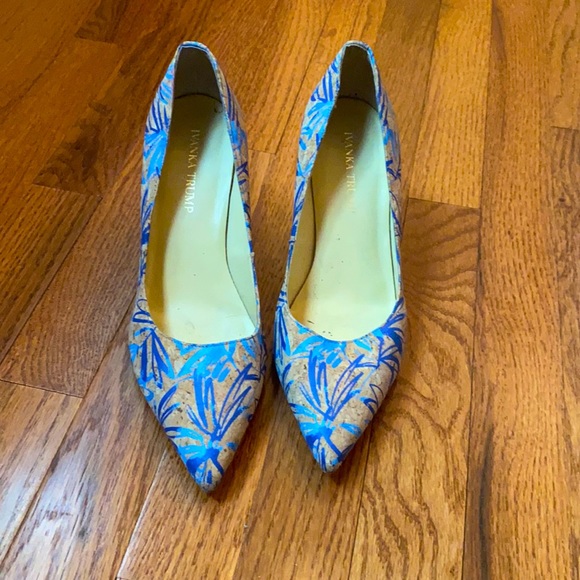 Blue pattern cork material heels - Picture 1 of 5